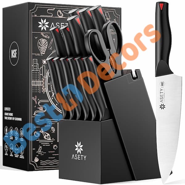 ASETY 15-Piece Kitchen Knife Set with Built-in Sharpener