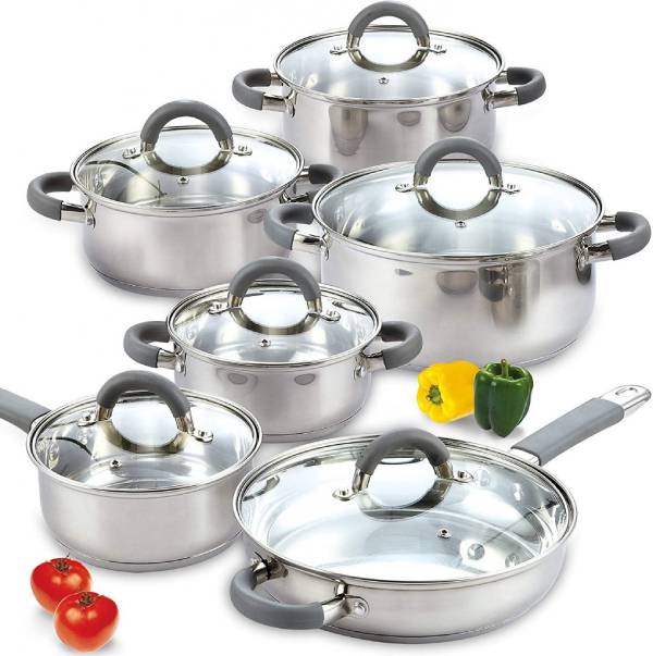 Cook N Home 12-Piece Stainless Steel Cookware Set