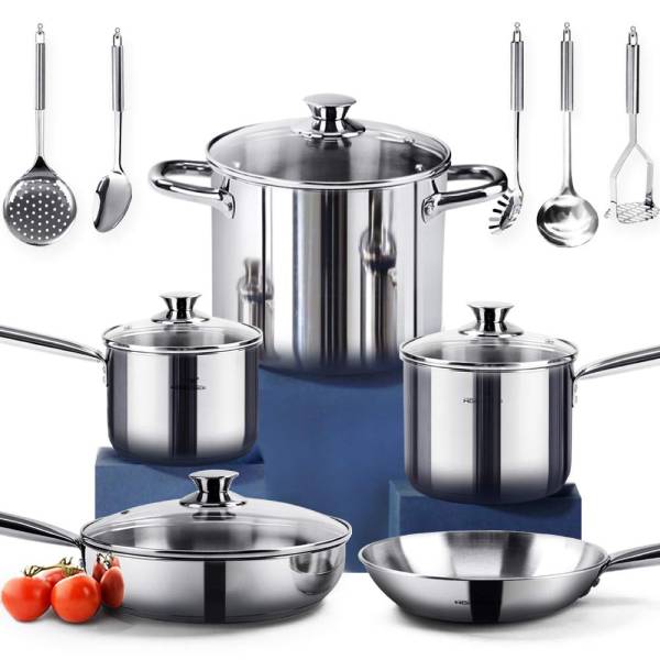 HOMICHEF 14-Piece Nickel-Free Stainless Steel Cookware Set